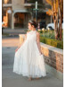 Halter Neck Ivory Lace Slit Back Long Flower Girl Dress